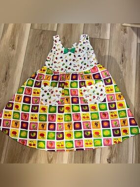 Vintage Chicken Noodle Dress – Size 6X – Fruit Print Pocket Dress 🍓🍒